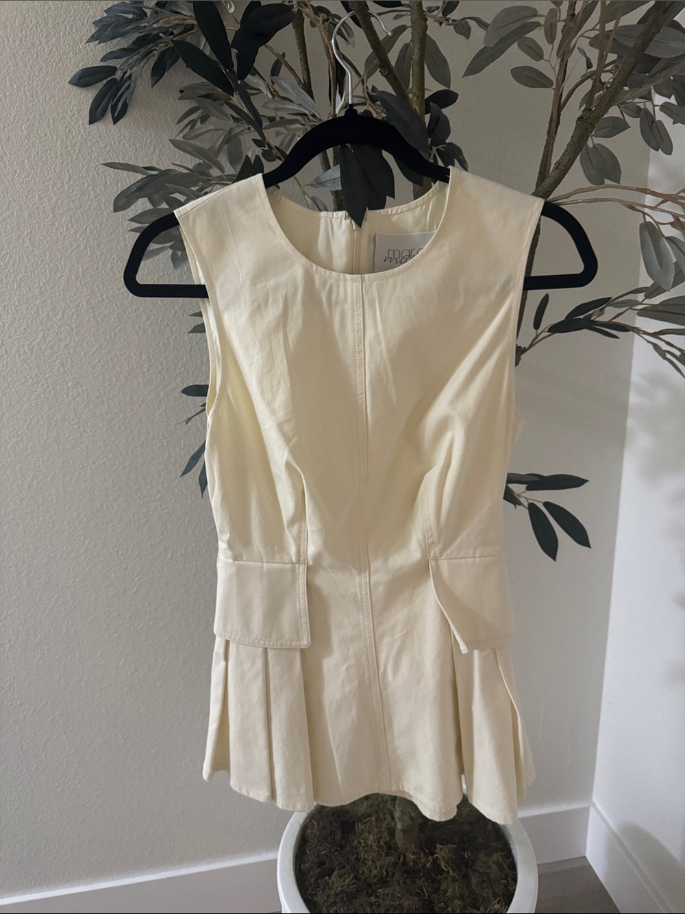 Anthropologie Cream Sleeveless Peplum Mini Dress